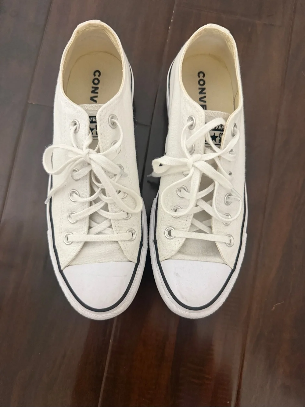 Converse White Canvas Low-Top Sneakers with Black Insole Logo - Picture 2 of 5